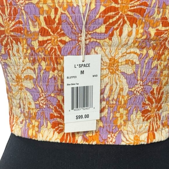 NWT! L*Space Blue Skies Wavy Daisy Halter Smocked Tube Top - Size Medium - Picture 9 of 9